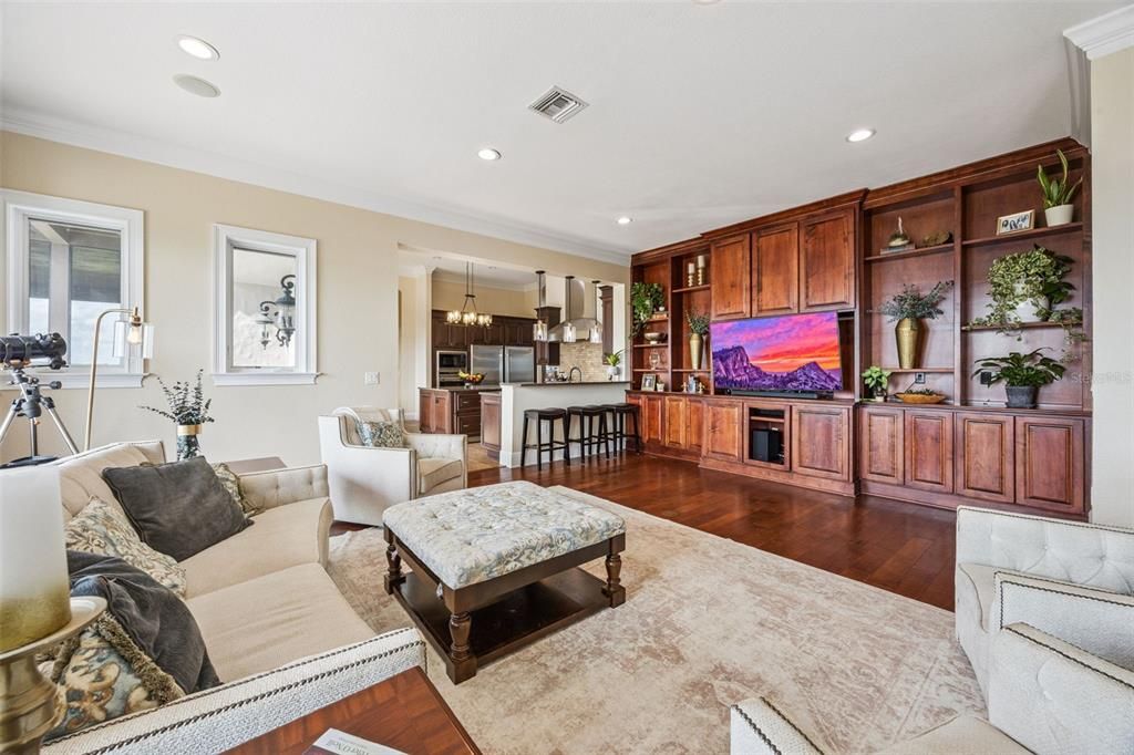 Interior, Kitchen, Living room, Recessed Lighting, Wood Texture Flooring