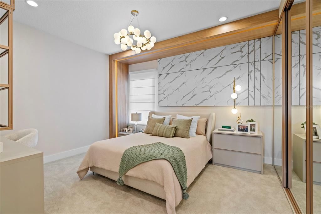 Bedroom, Interior, Marble Walls, Recessed Lighting