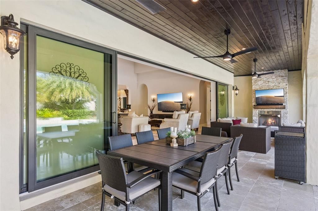 Dining room, Fireplace, Interior, Living room, Recessed Lighting