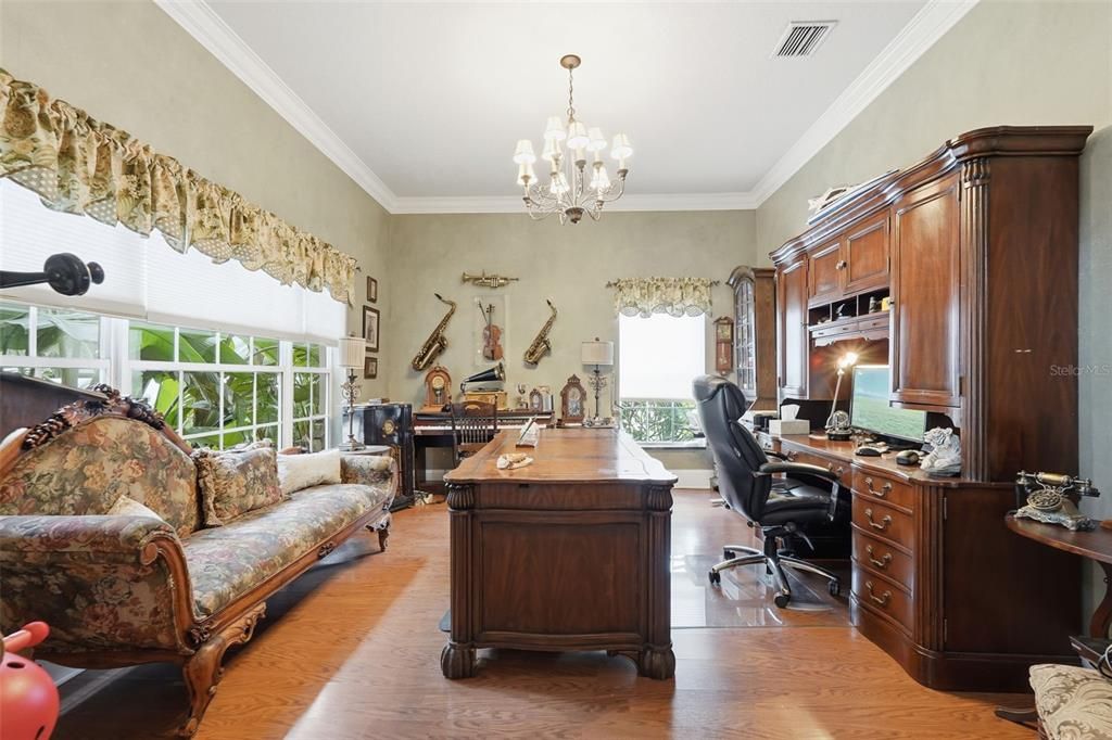 Chandelier, Home Office, Interior, Wood Texture Flooring