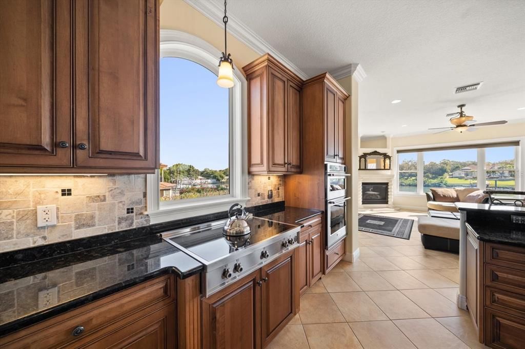 Fireplace, Interior, Kitchen, Living room, Pendant Lights, Recessed Lighting