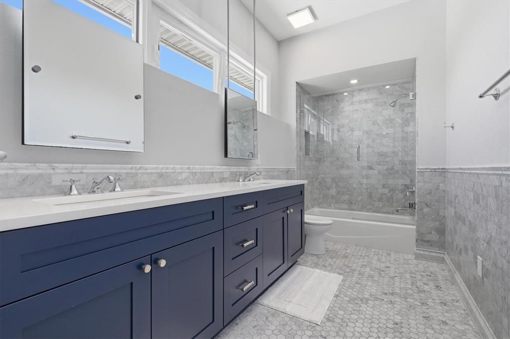 Bathroom, Dual Sink Vanities, Glass Shower, Interior, Recessed Lighting