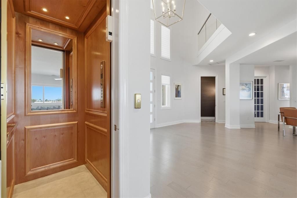 Elevator, Interior, Recessed Lighting, Wooden Ceilings, Wood Texture Flooring, Wooden Walls