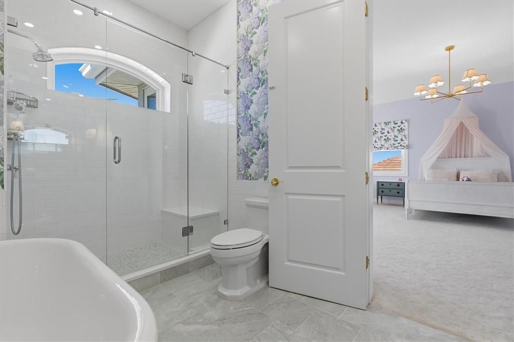 Bathroom, Glass Shower, Interior, Pendant Lights