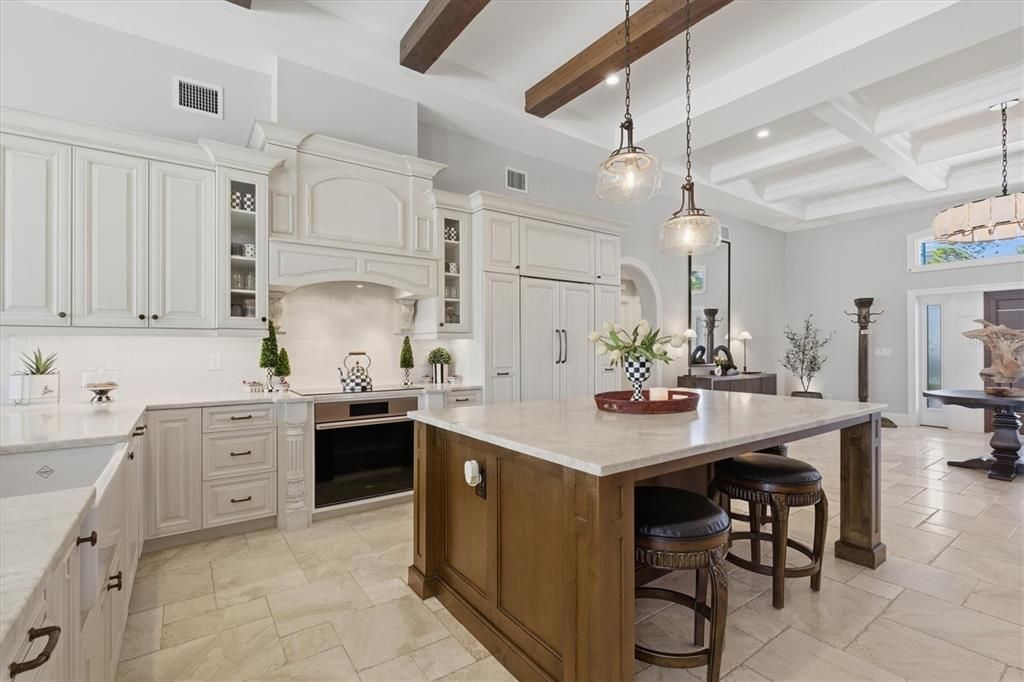 Interior, Kitchen, Pendant Lights, Recessed Lighting, Stainless Steel Appliances, Wooden Beams