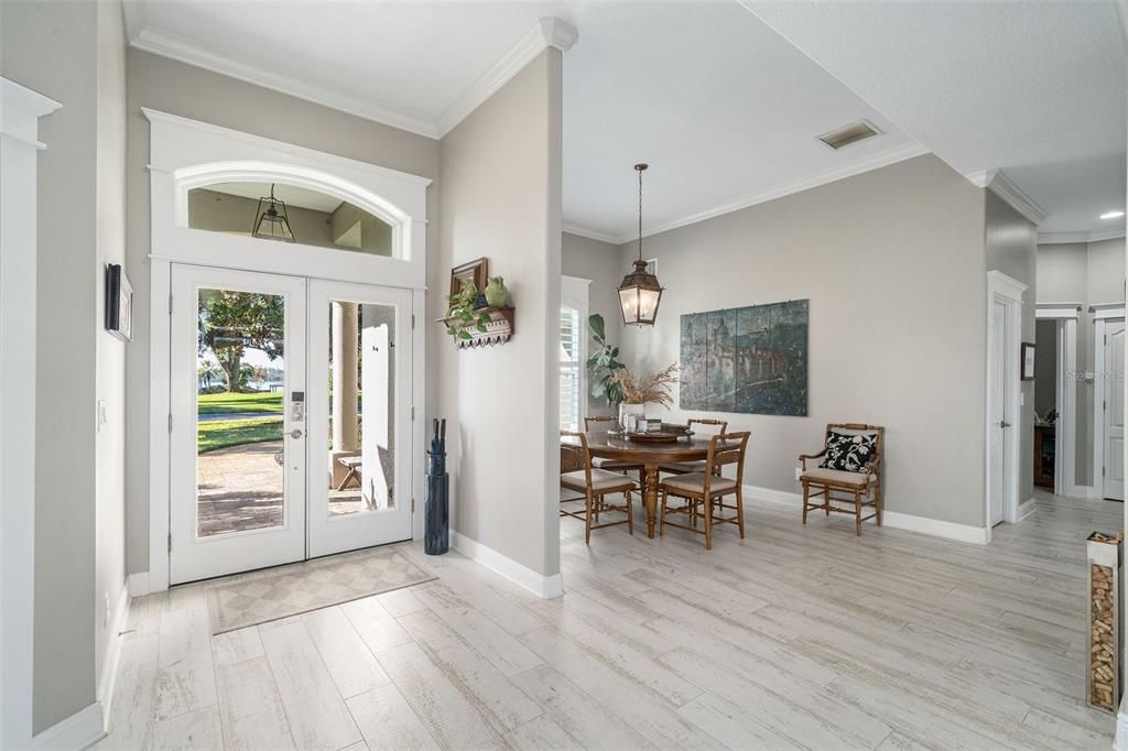 Dining room, Interior, Pendant Lights, Recessed Lighting, Wood Texture Flooring