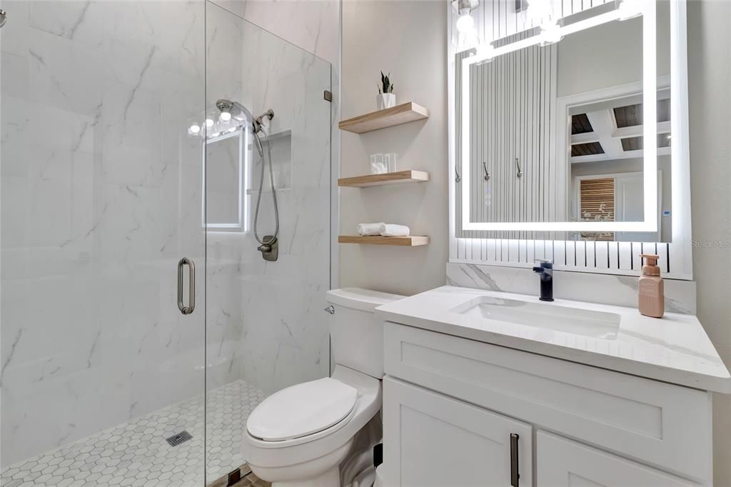 Bathroom, Glass Shower, Interior, Marble Walls