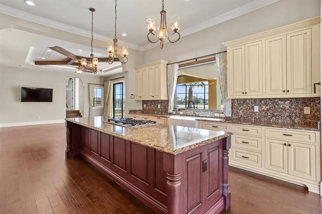 Chandelier, Interior, Kitchen, Pendant Lights, Recessed Lighting, Wood Texture Flooring