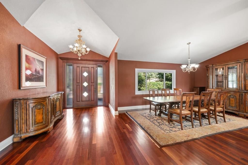 Chandelier, Dining room, Interior, Wood Texture Flooring