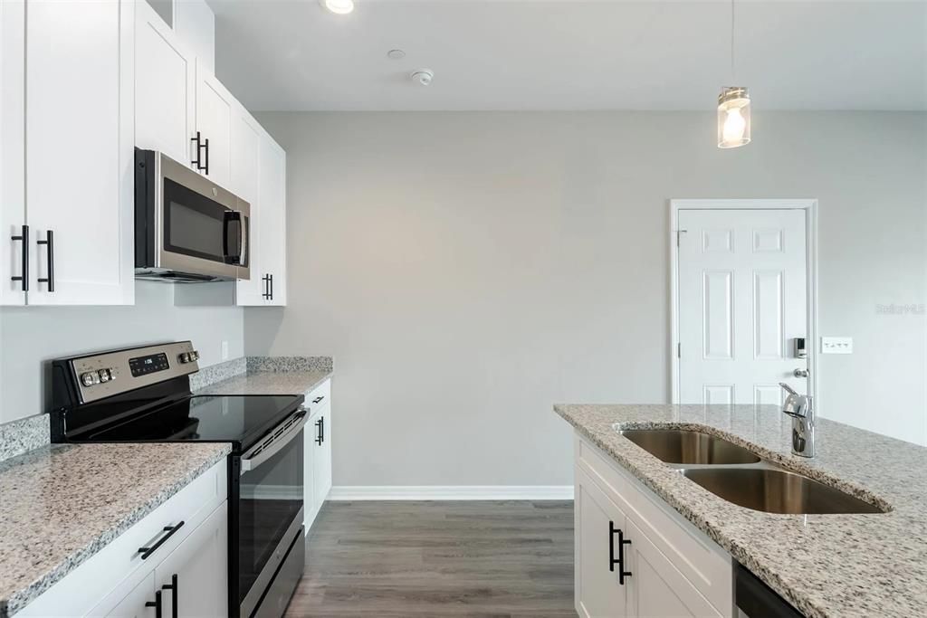 Interior, Kitchen, Pendant Lights, Recessed Lighting, Wood Texture Flooring