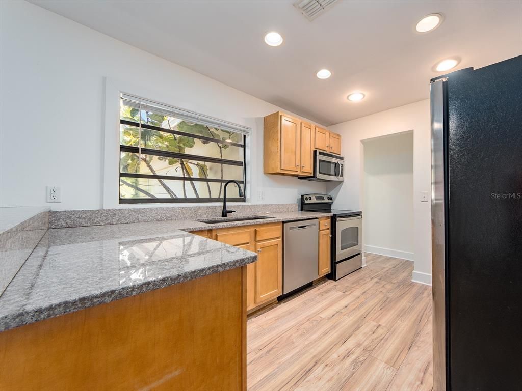 Interior, Kitchen, Recessed Lighting, Wood Texture Flooring