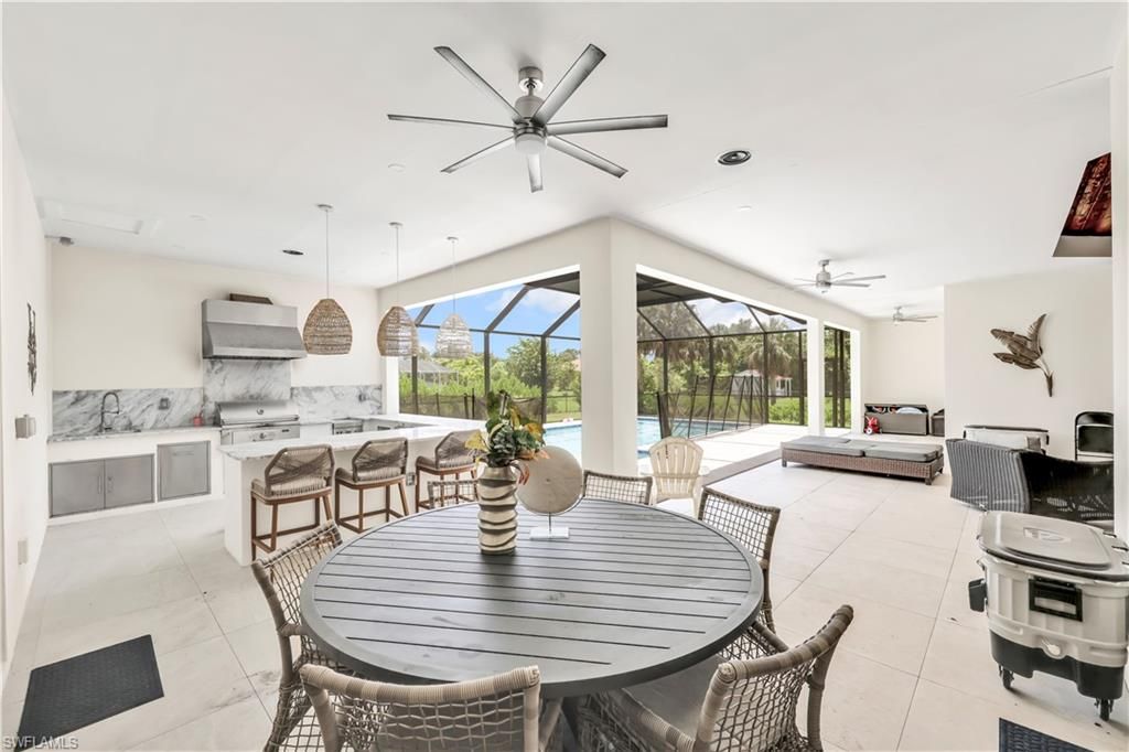 Dining room, Glass Ceilings, Interior, Kitchen, Living room, Marble Walls, Pendant Lights, Pool, Recessed Lighting, Sun Room