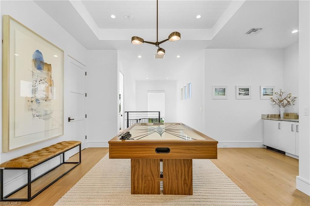 Game Room, Interior, Pendant Lights, Recessed Lighting, Wood Texture Flooring