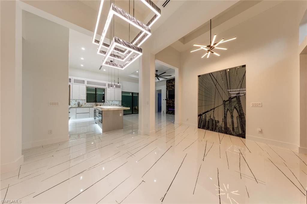 Interior, Kitchen, Marble, Pendant Lights, Recessed Lighting