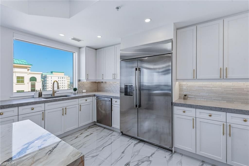 Interior, Kitchen, Marble, Recessed Lighting, Stainless Steel Appliances