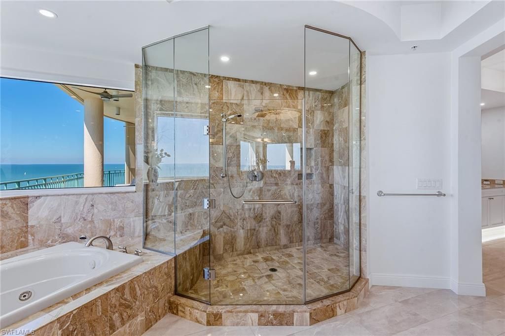 Bathroom, Glass Shower, Interior, Recessed Lighting, Water