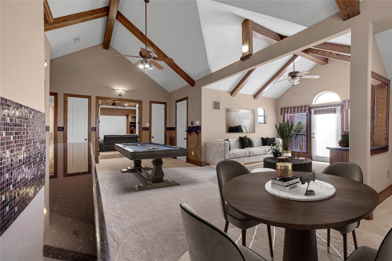Billiard Table, Dining room, Game Room, Interior, Living room, Wooden Beams