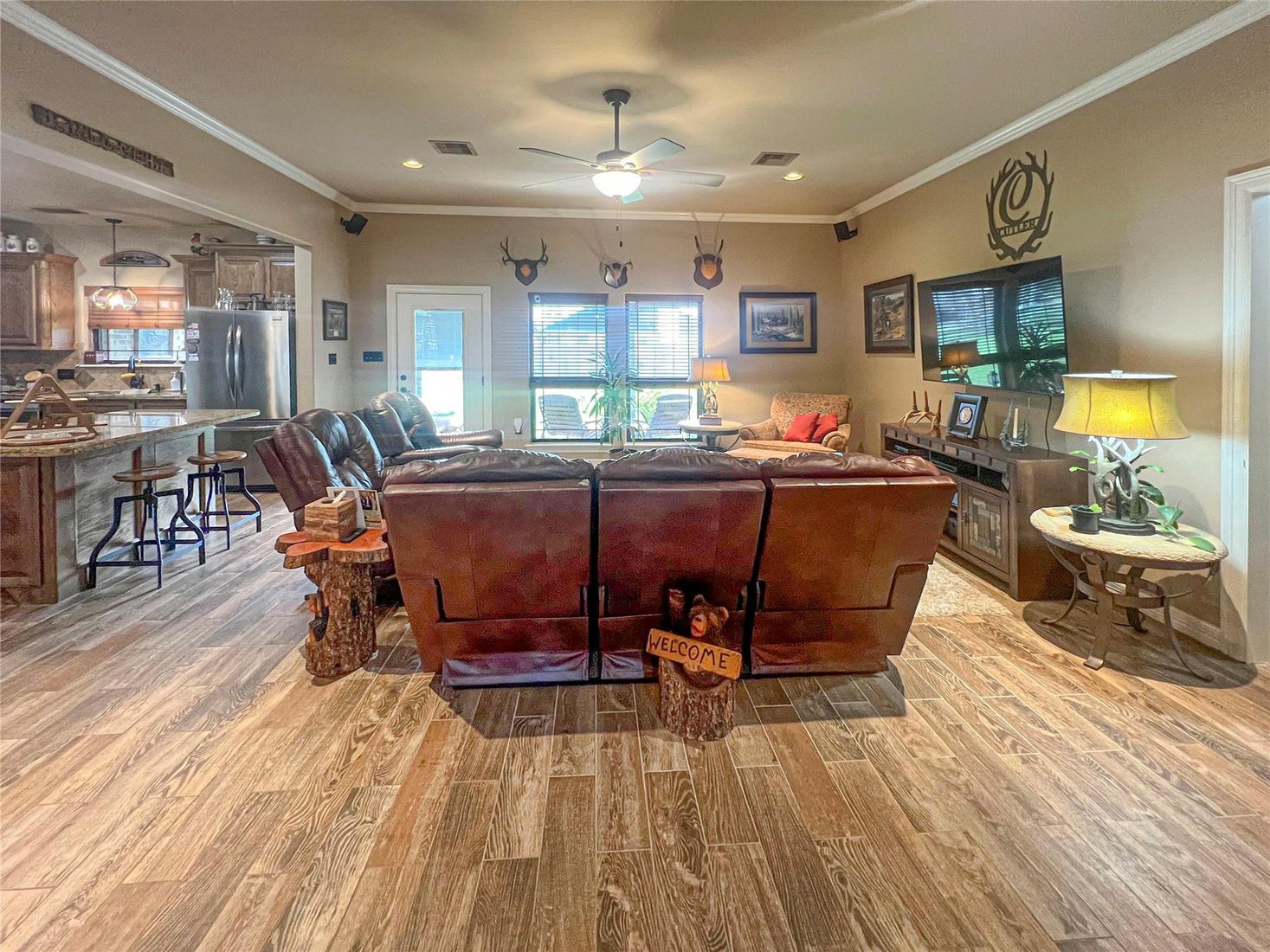 Interior, Kitchen, Living room, Recessed Lighting, Wood Texture Flooring