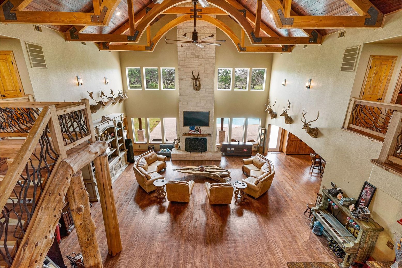 Fireplace, Interior, Living room, Stone Walls, Wooden Beams, Wooden Ceilings, Wood Texture Flooring