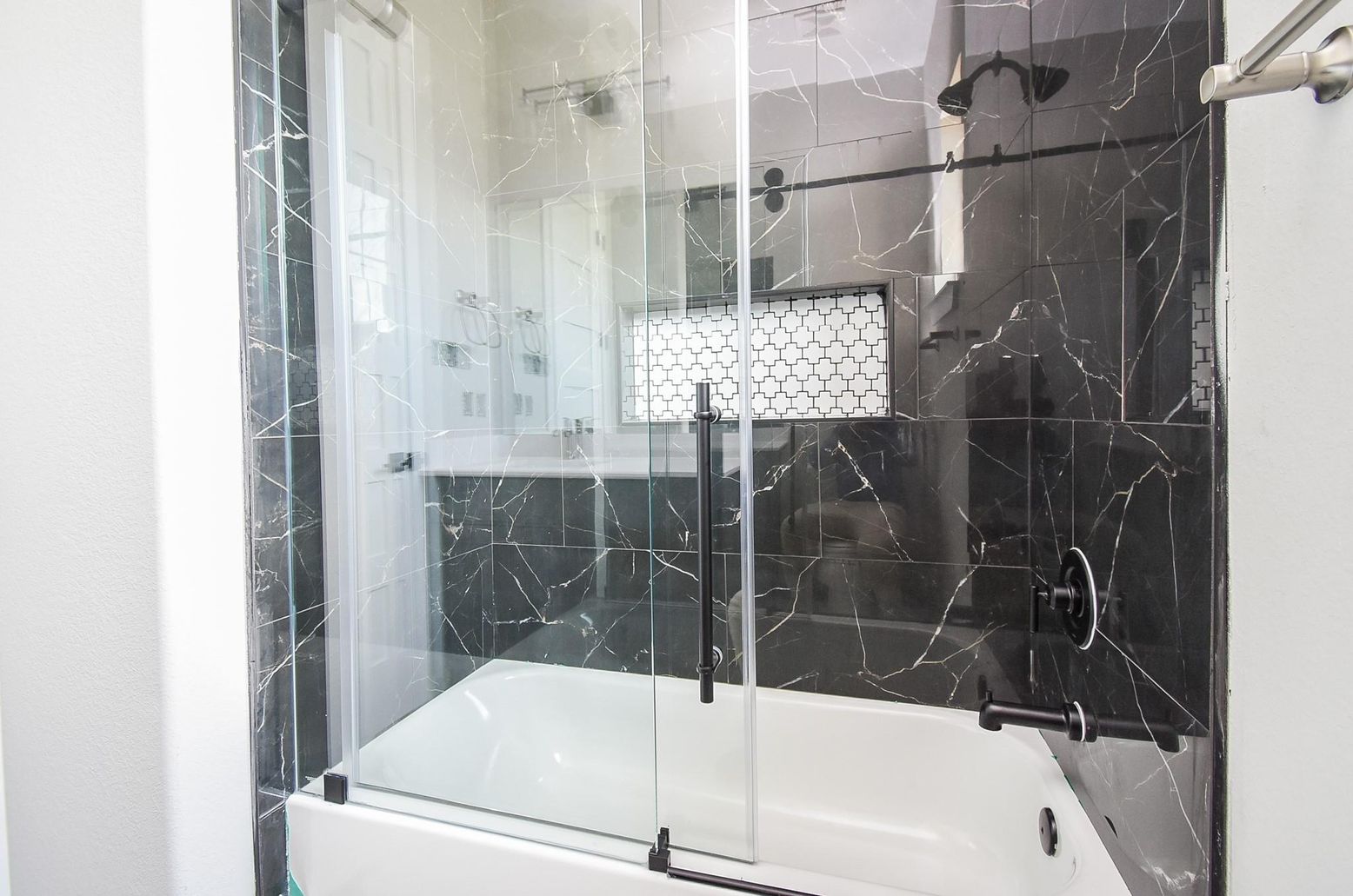 Bathroom, Glass Shower, Interior, Marble Walls
