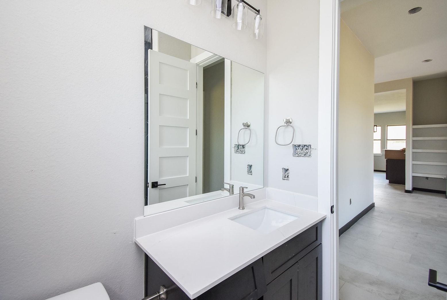 Bathroom, Interior, Recessed Lighting, Wood Texture Flooring