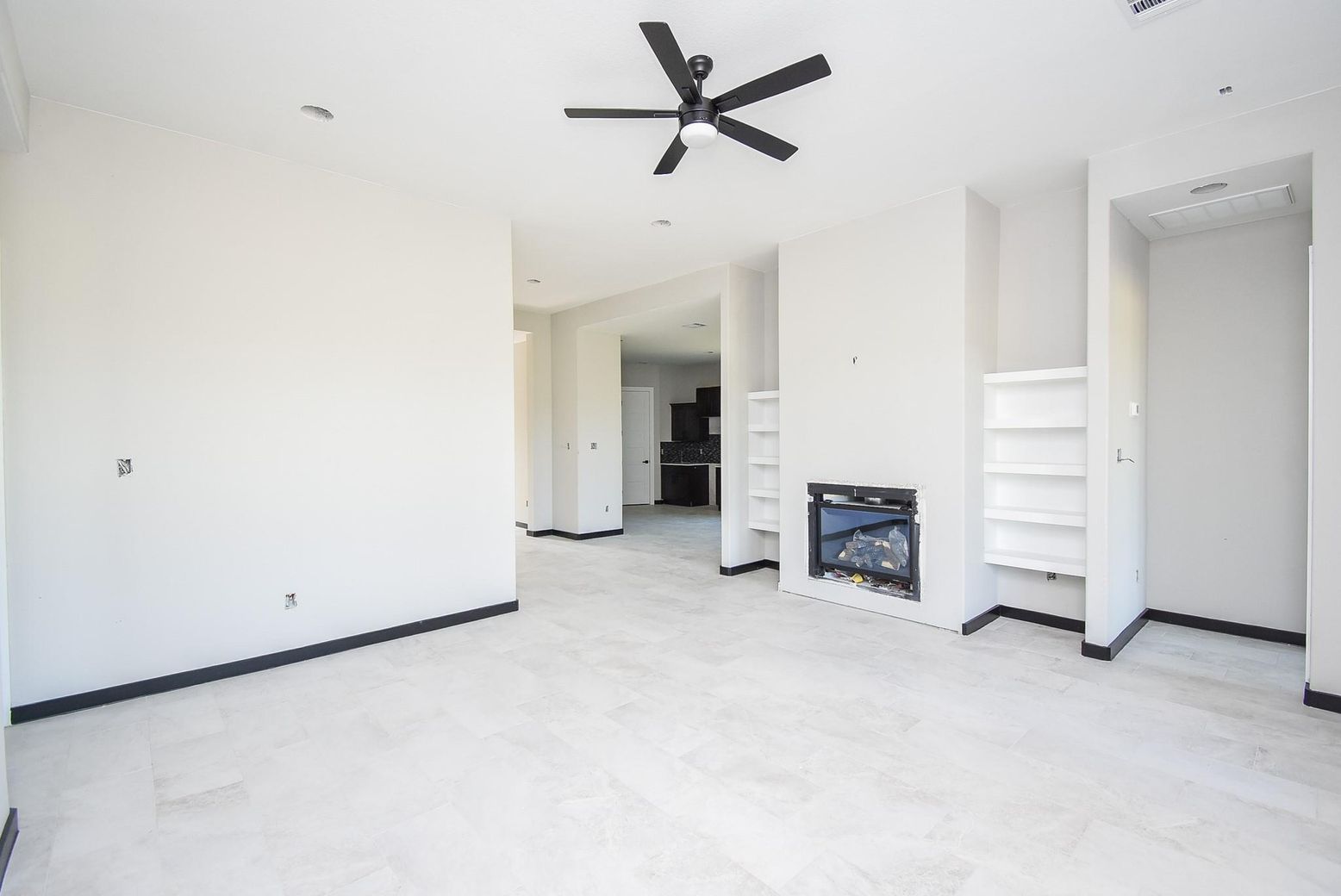 Empty room, Fireplace, Interior, Recessed Lighting