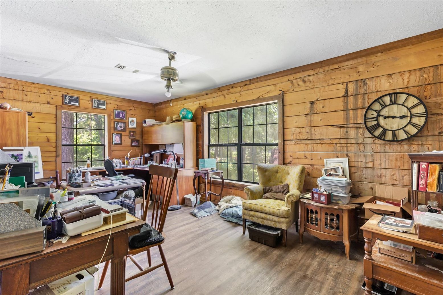 Home Office, Interior, Wood Texture Flooring, Wooden Walls