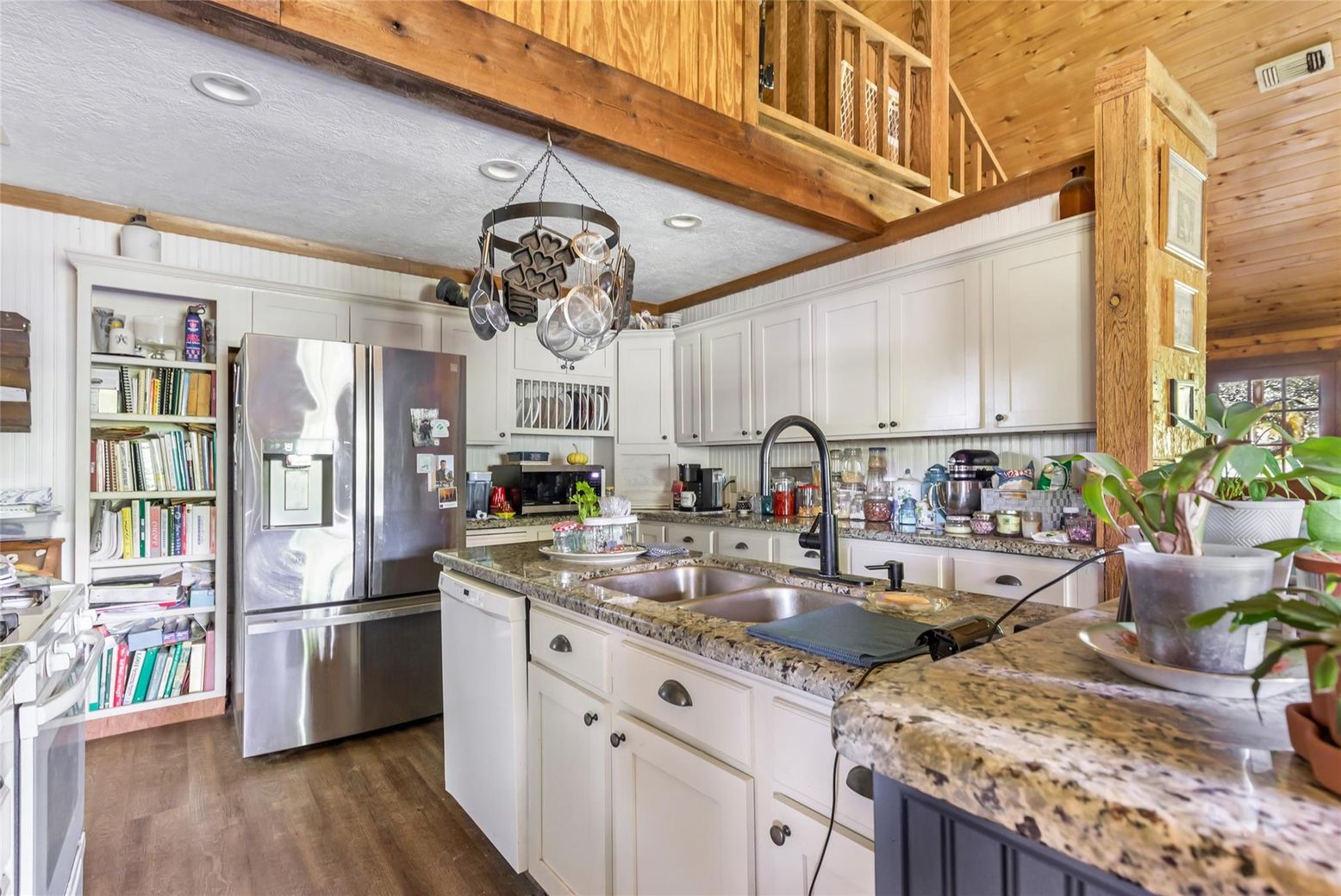 Interior, Kitchen, Recessed Lighting, Stainless Steel Appliances, Wooden Beams, Wooden Ceilings, Wood Texture Flooring