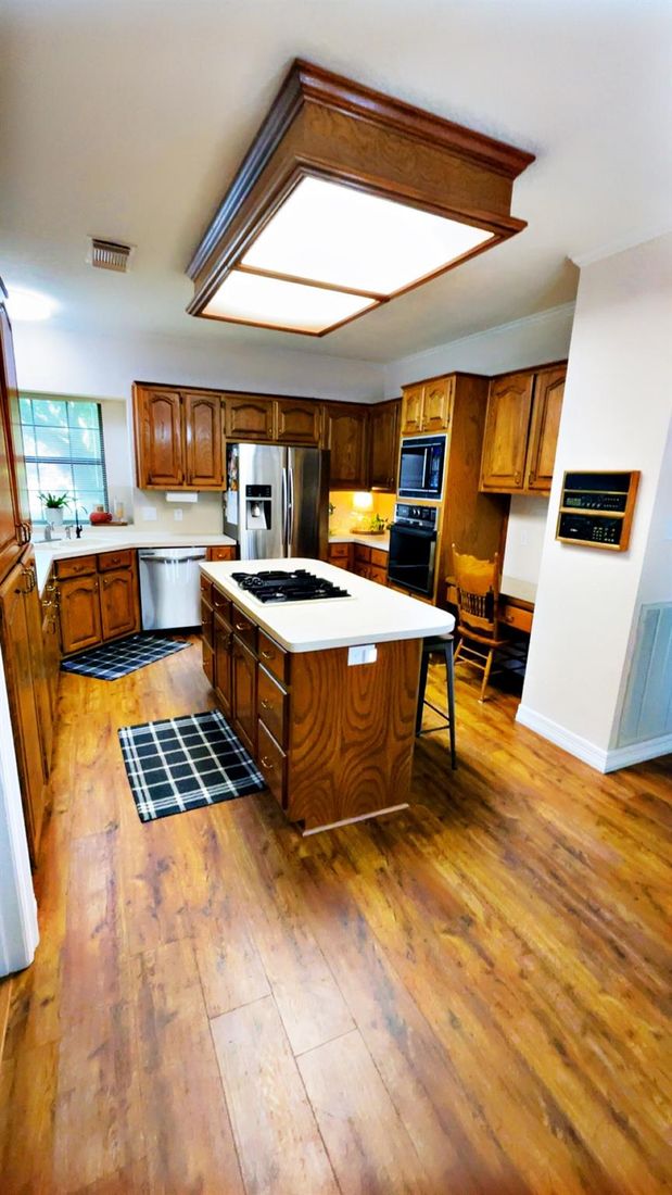 Interior, Kitchen, Stainless Steel Appliances, Wood Texture Flooring
