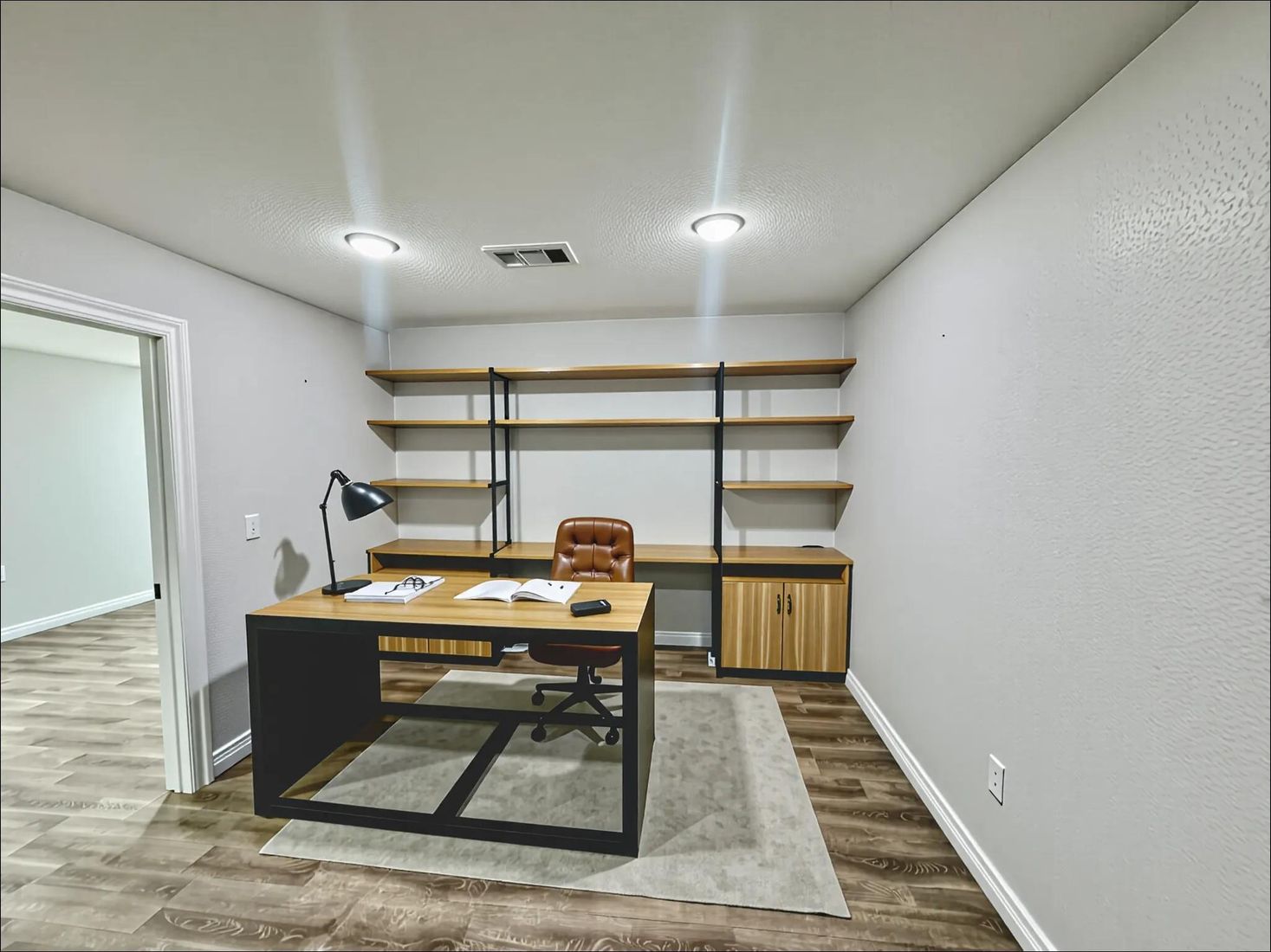 Home Office, Interior, Recessed Lighting, Wood Texture Flooring