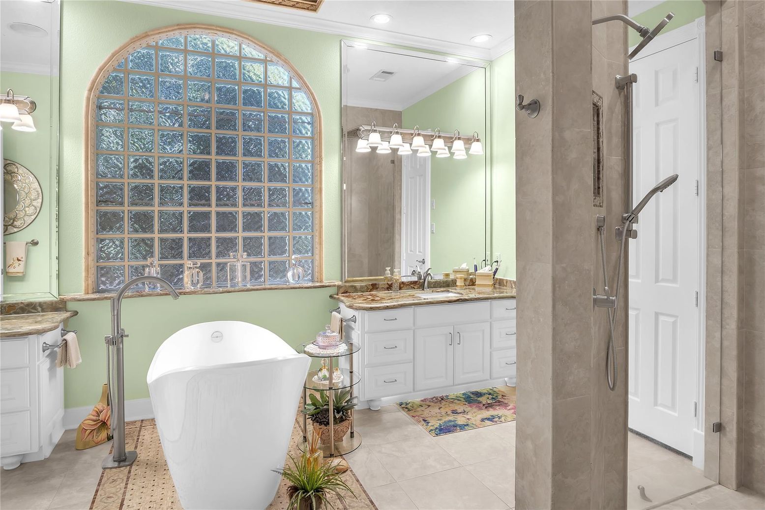 Bathroom, Dual Sink Vanities, Free Standing Baths, Interior, Recessed Lighting