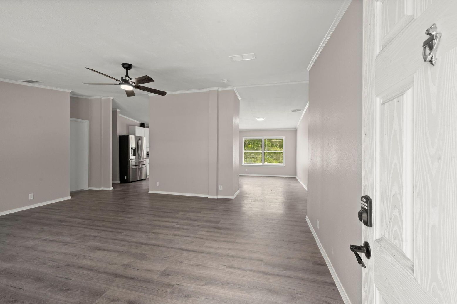 Empty room, Interior, Recessed Lighting, Wood Texture Flooring