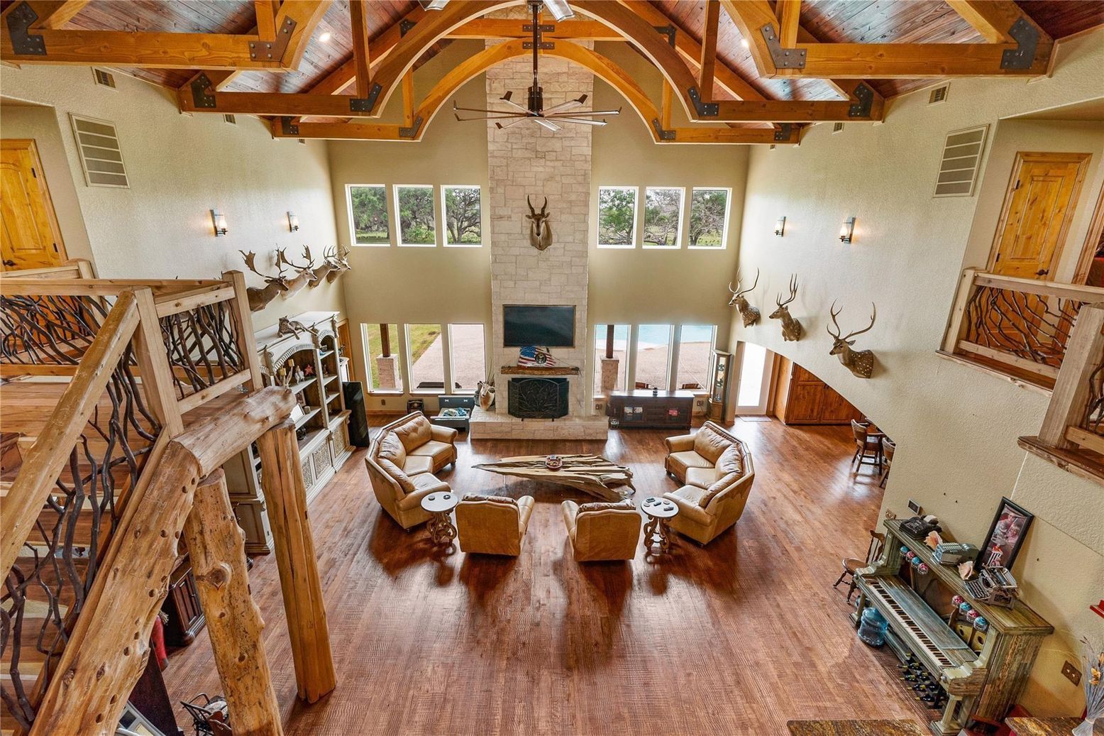 Fireplace, Interior, Living room, Stone Walls, Wooden Beams, Wooden Ceilings, Wood Texture Flooring