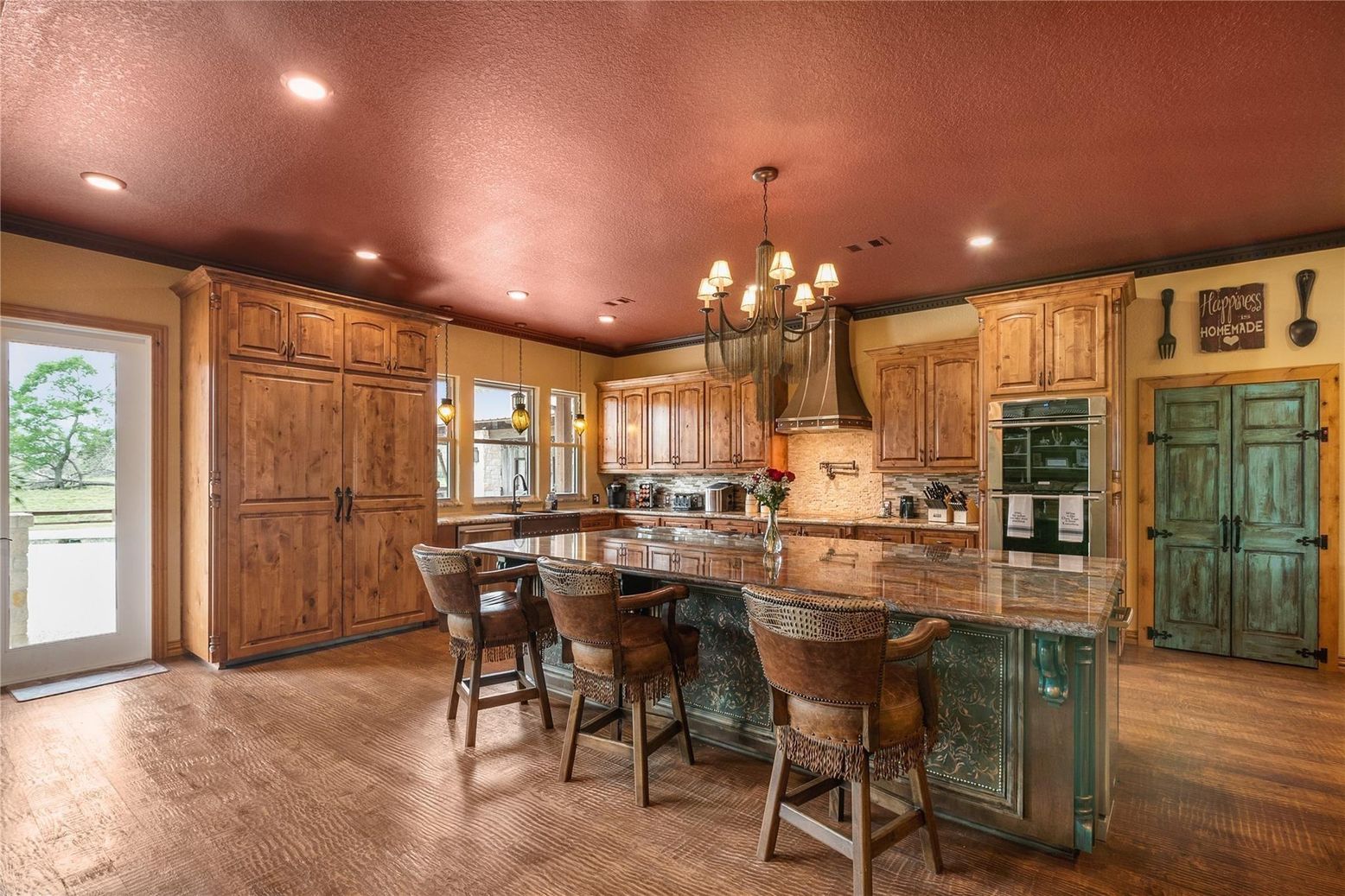 Chandelier, Interior, Kitchen, Recessed Lighting, Stainless Steel Appliances, Wood Texture Flooring
