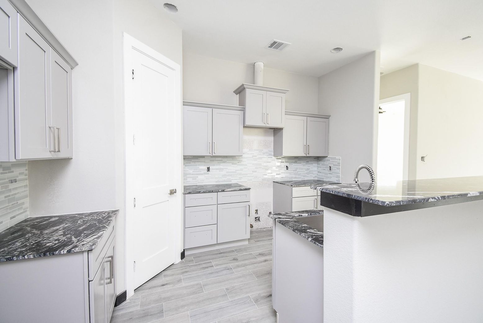 Interior, Kitchen, Recessed Lighting, Wood Texture Flooring