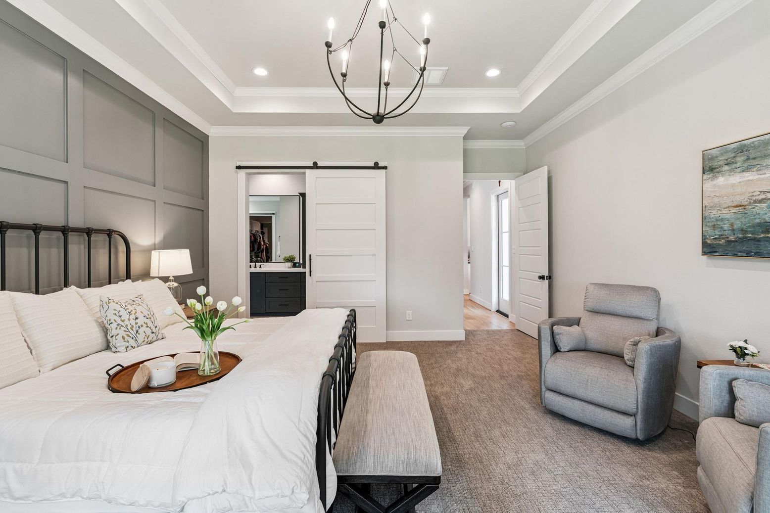 Bedroom, Chandelier, Interior, Recessed Lighting