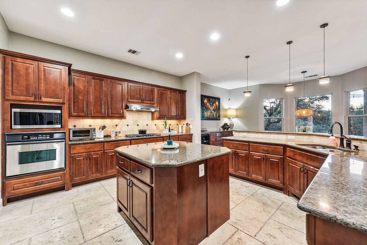 Interior, Kitchen, Pendant Lights, Recessed Lighting, Stainless Steel Appliances