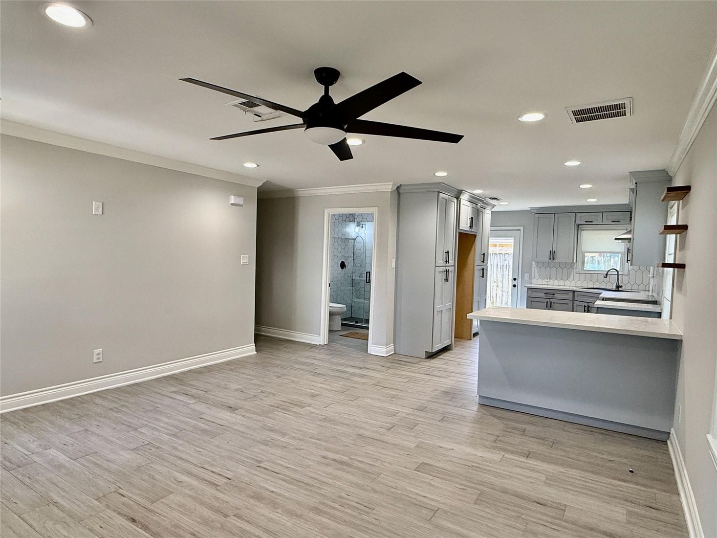 Interior, Kitchen, Recessed Lighting, Wood Texture Flooring