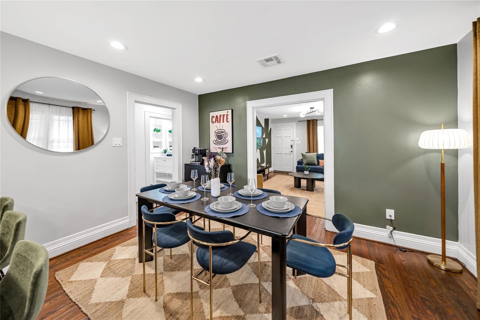 Dining room, Interior, Recessed Lighting, Wood Texture Flooring