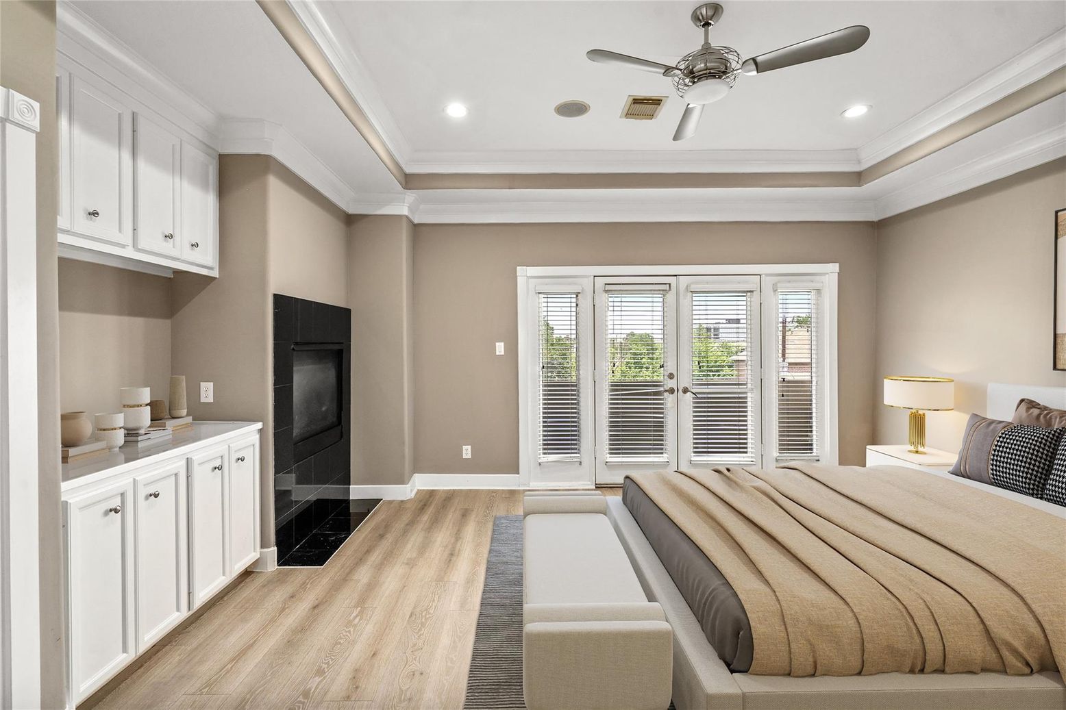 Bedroom, Interior, Recessed Lighting, Wood Texture Flooring