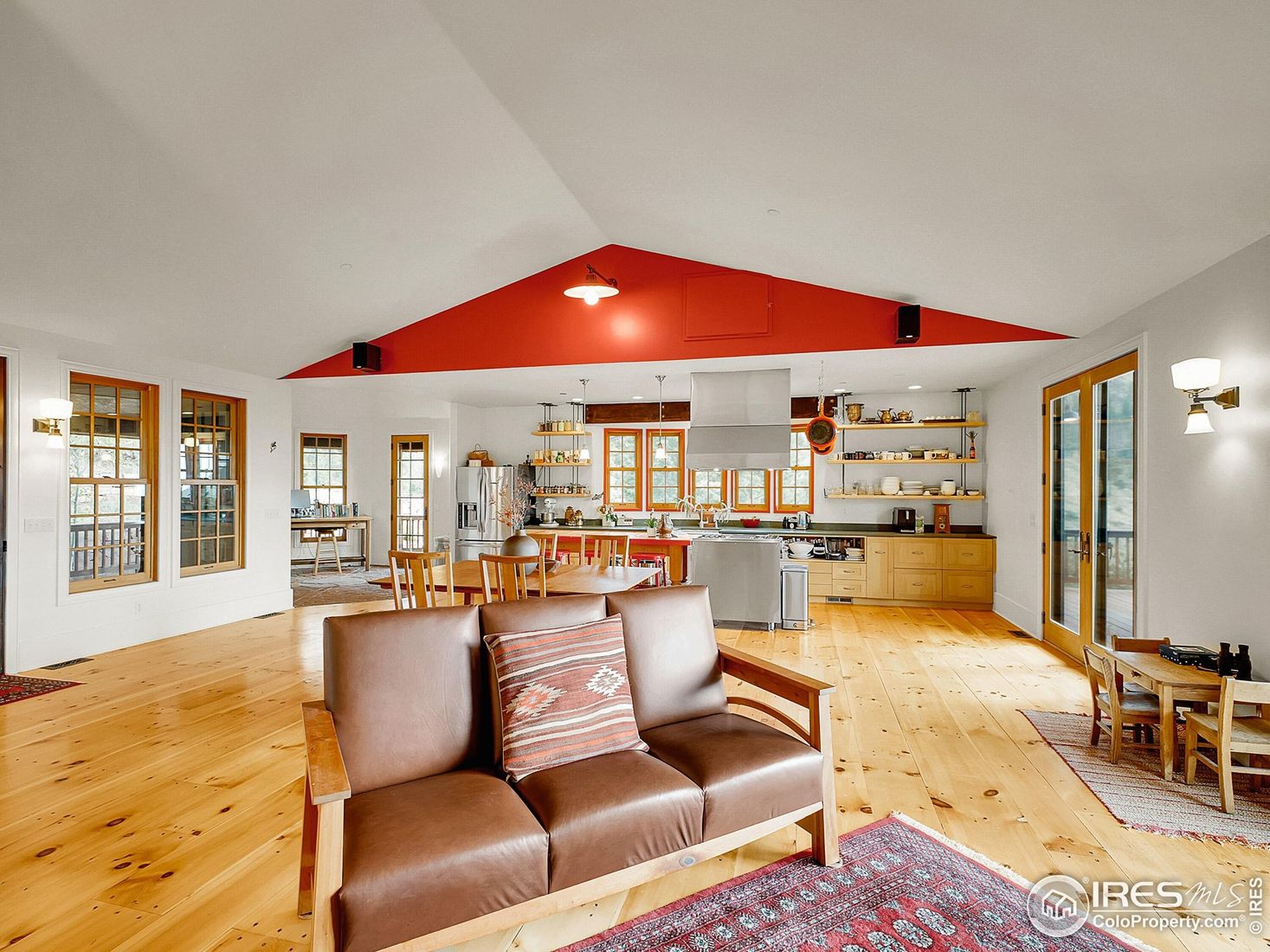 Dining room, Interior, Pendant Lights, Wood Texture Flooring