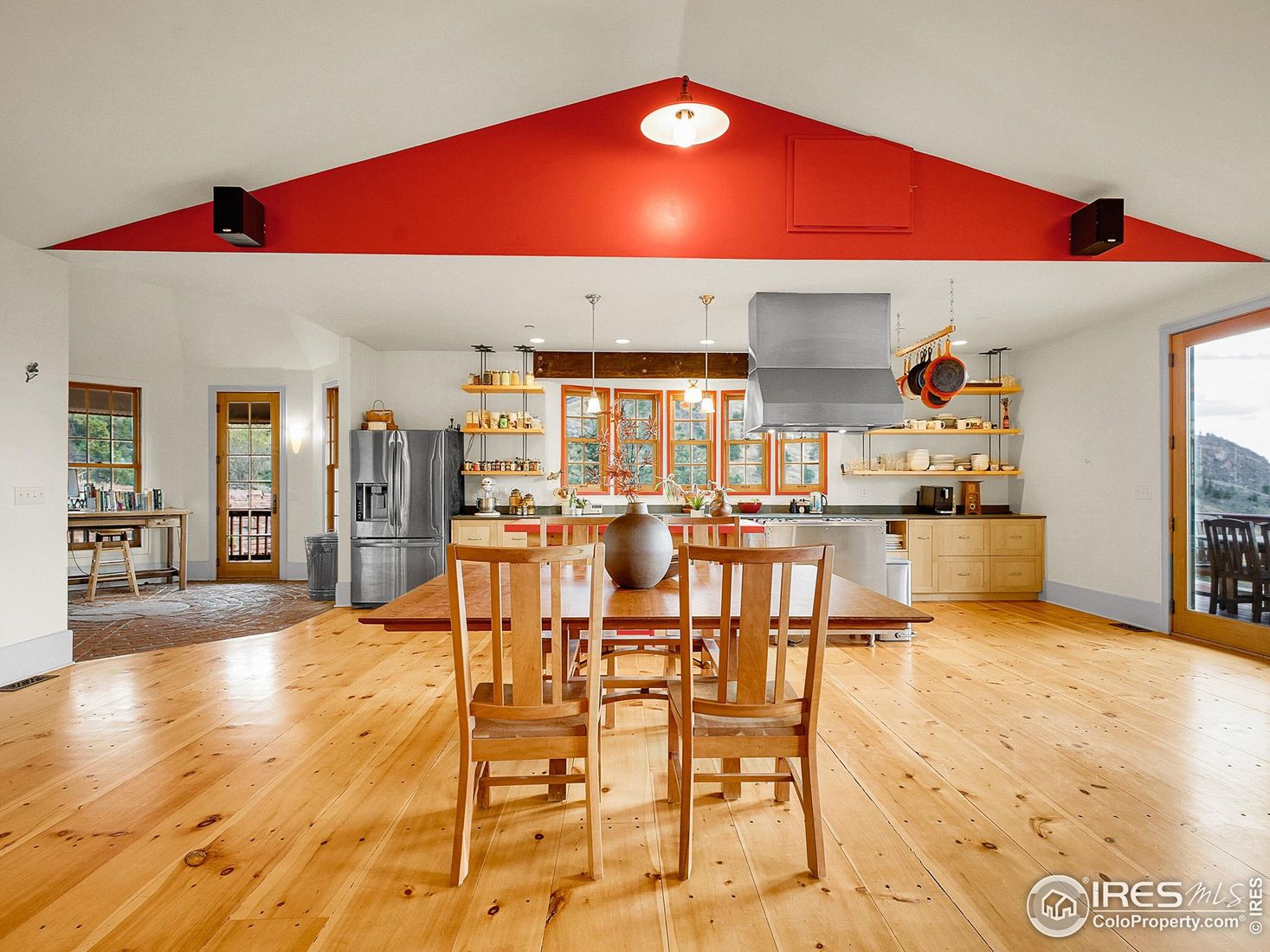 Dining room, Interior, Pendant Lights, Recessed Lighting, Wood Texture Flooring
