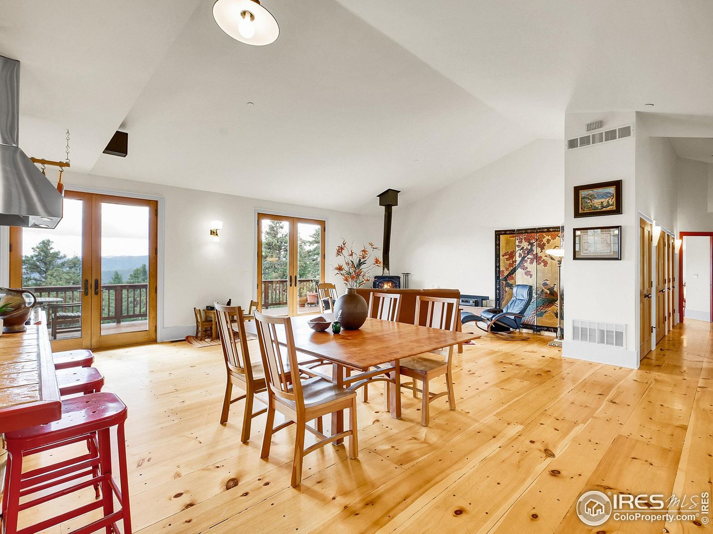 Dining room, Fireplace, Interior, Wood Texture Flooring