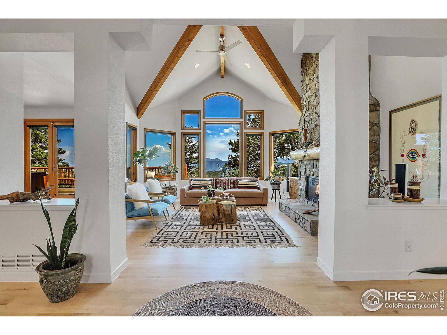 Fireplace, Interior, Living room, Recessed Lighting, Wooden Beams, Wood Texture Flooring