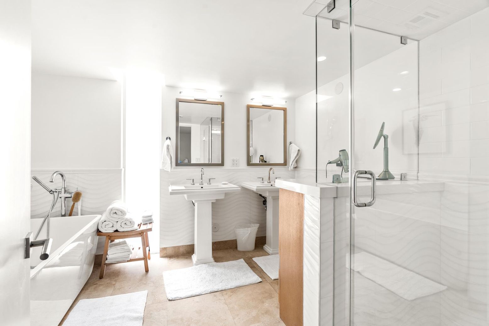 Bathroom, Dual Sink Vanities, Glass Shower, Interior, Recessed Lighting