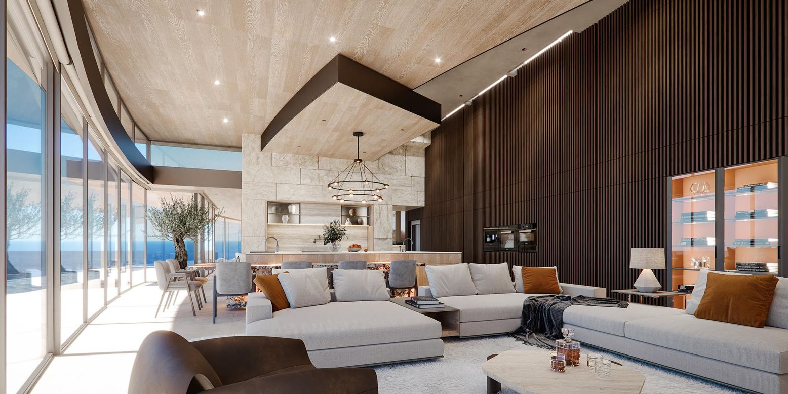 Dining room, Interior, Kitchen, Living room, Pendant Lights, Recessed Lighting, Stone Walls, Water