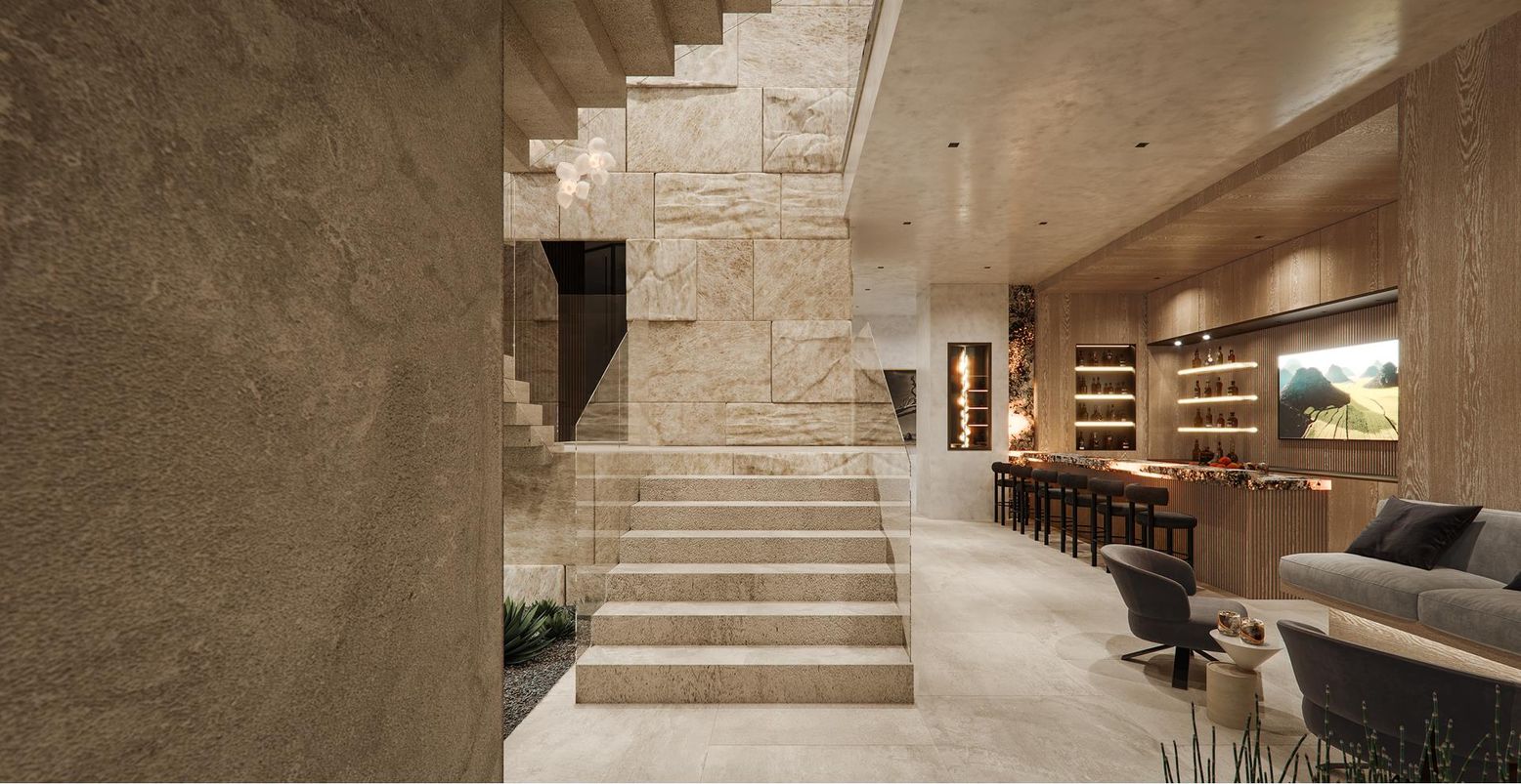 Interior, Recessed Lighting, Stone Walls, Wooden Walls