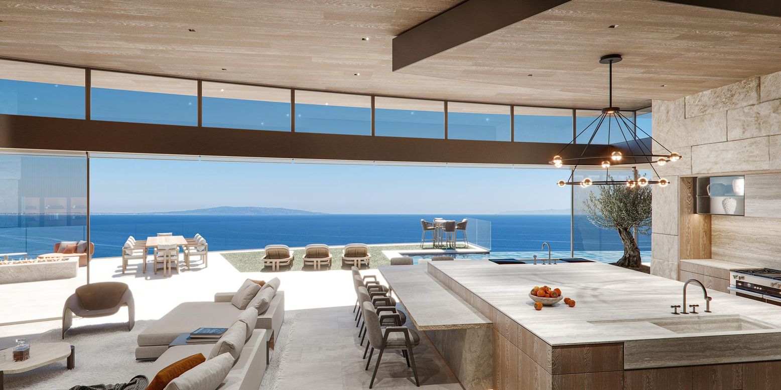 Dining room, Interior, Kitchen, Living room, Pendant Lights, Recessed Lighting, Water, Wooden Ceilings