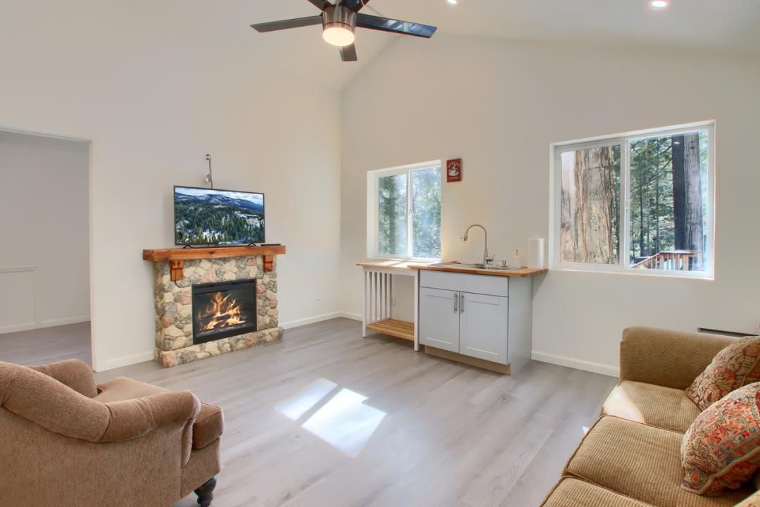 Fireplace, Interior, Recessed Lighting, Wood Texture Flooring