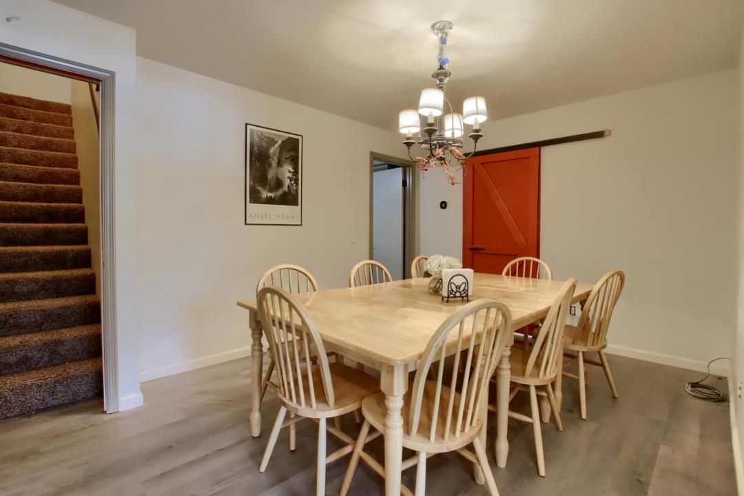Chandelier, Dining room, Interior, Wood Texture Flooring